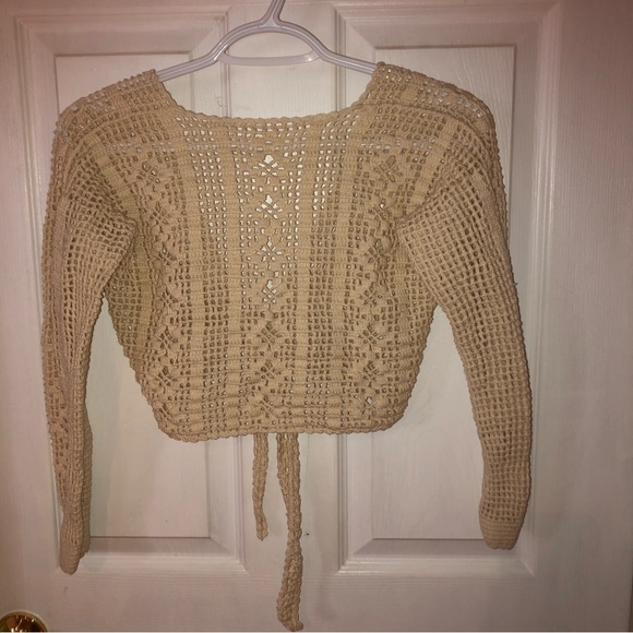 Crochet tie top. Great for the beach or going out. Beige - Picture 1 of 4